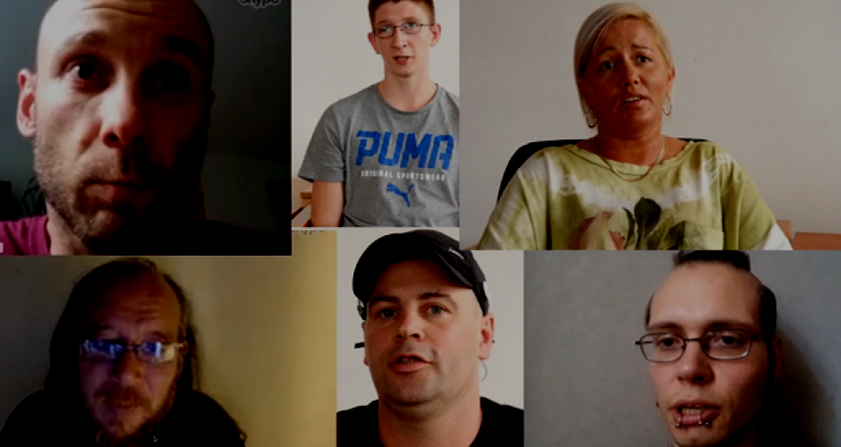 Gesichter von sechs Amazon Arbeiter_innen im Interview