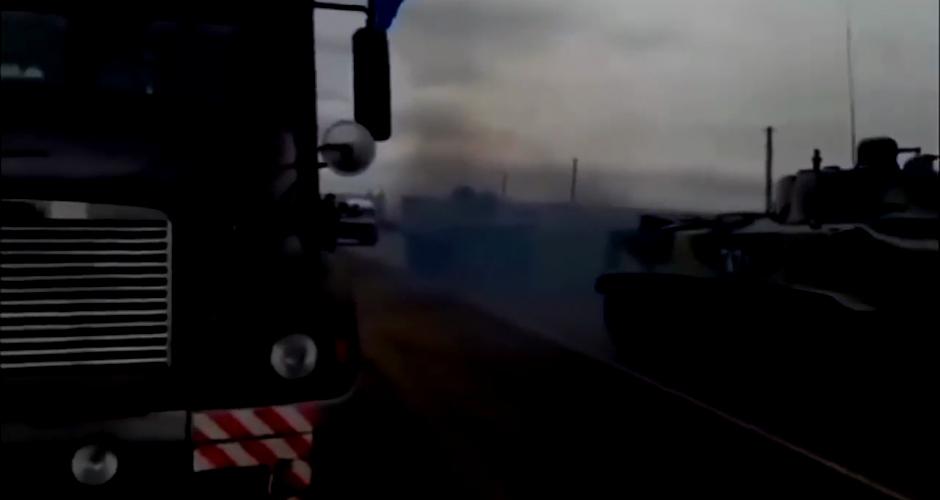 Panzer beim Streik der russischen LKW Fahrer