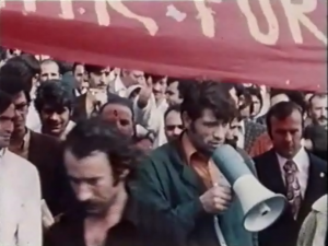 Fordstreik 1973 Demo Mann mit Megaphon