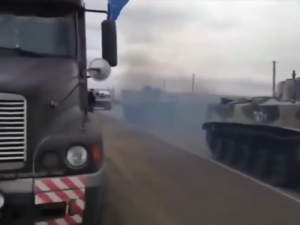 Panzer beim Streik der russischen LKW Fahrer